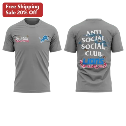 Anti Social Social Club Lions Tee Detroit NFL Fan Streetwear Graphic T-Shirt