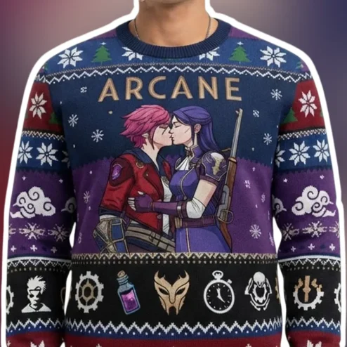 ARCANE Vi and Caitlyn Ugly Christmas Sweater League of Legends Fan Gift