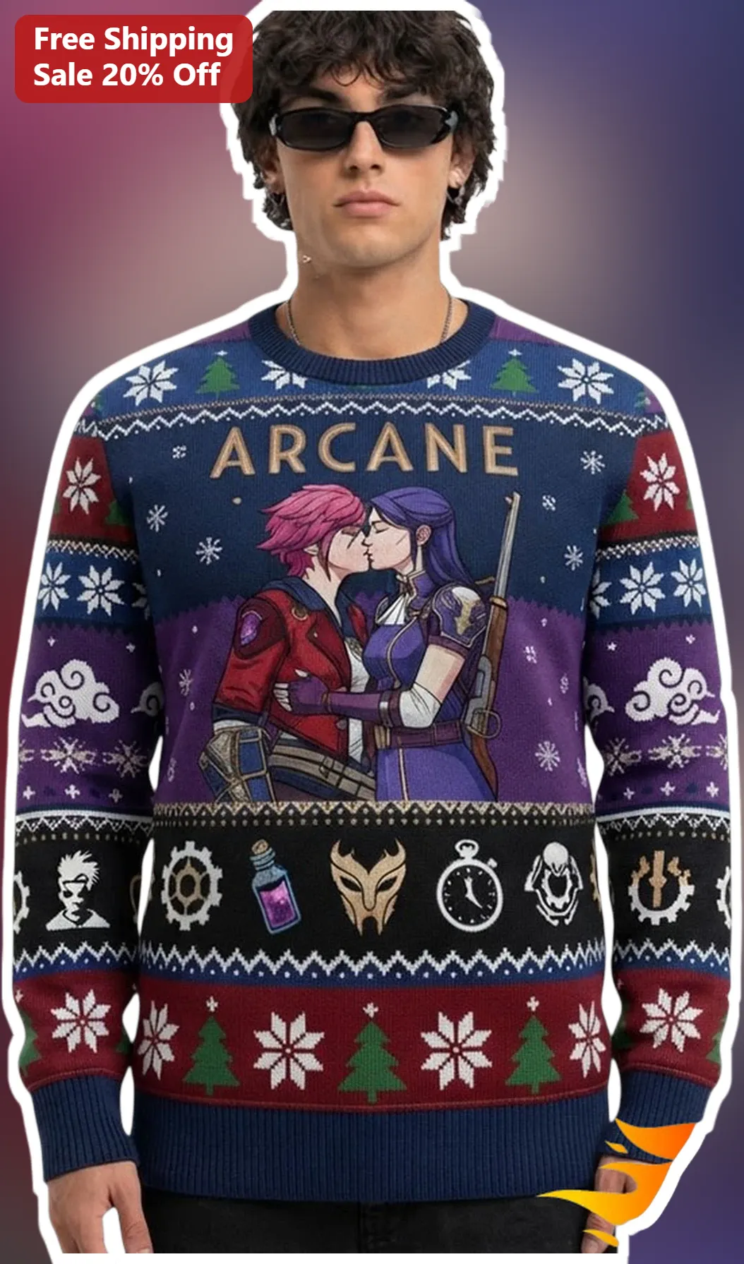 ARCANE Vi and Caitlyn Ugly Christmas Sweater League of Legends Fan Gift
