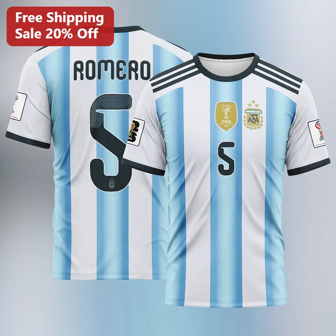 Argentina National Team Soccer Jersey Tee World Champions 2022 La Albiceleste Fan Apparel