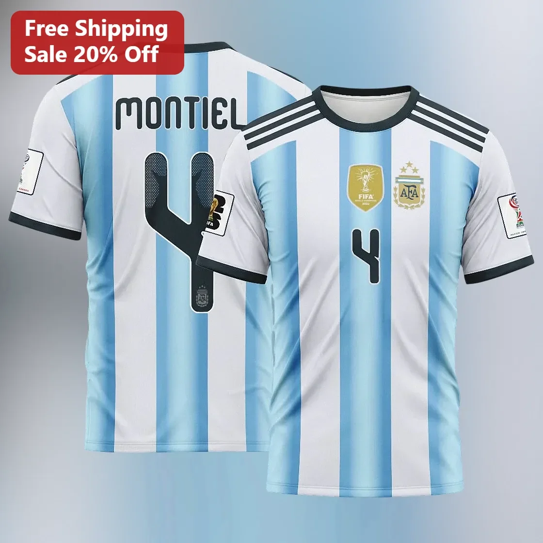 Argentina National Team Soccer Jersey World Cup Champions La Albiceleste Fan Shirt
