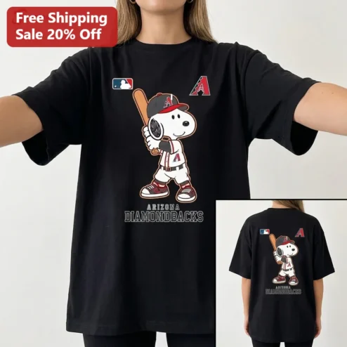 Arizona Diamondbacks Snoopy Baseball Tee, Retro MLB Cartoon Game Day Graphic Shirt for Fans