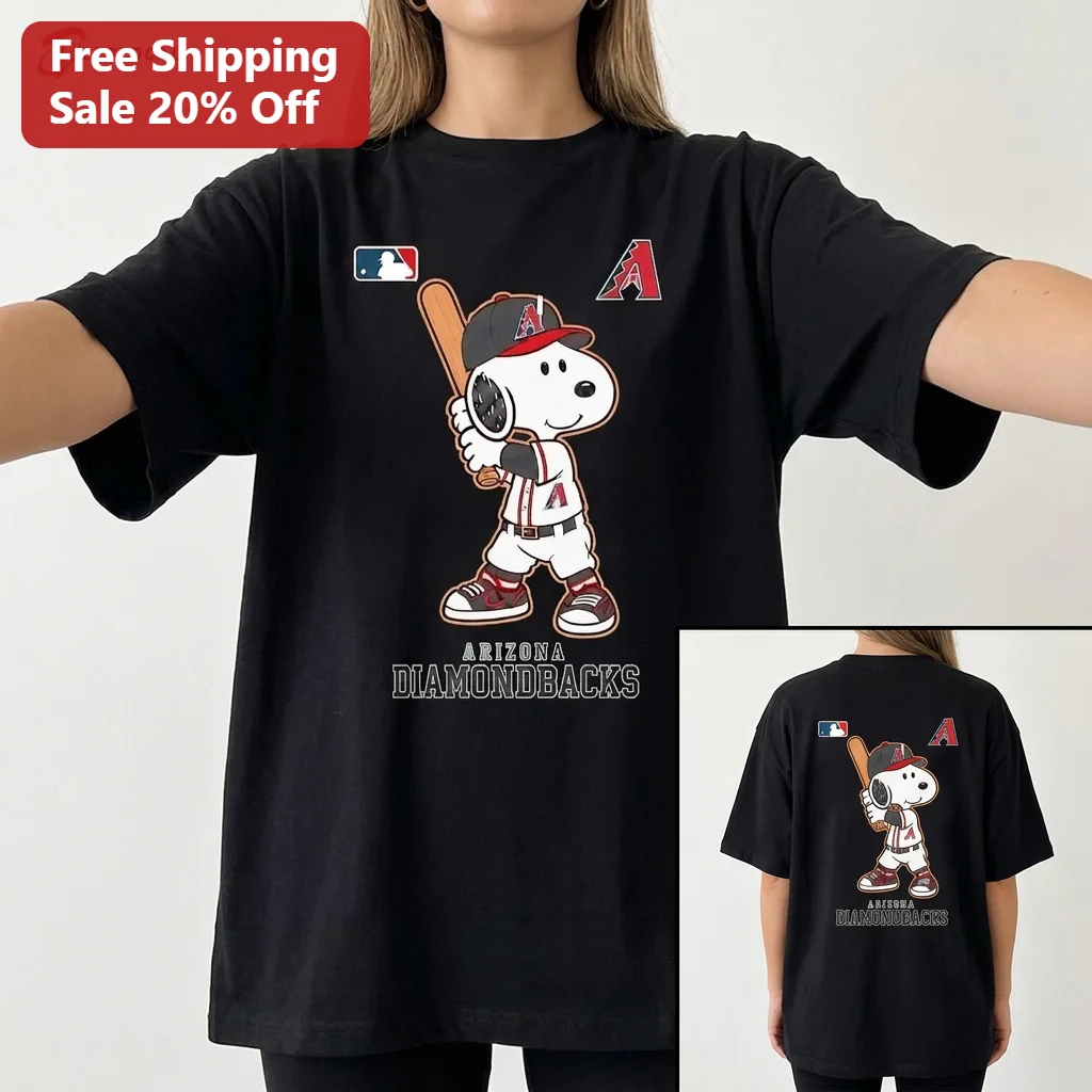 Arizona Diamondbacks Snoopy Baseball Tee, Retro MLB Cartoon Game Day Graphic Shirt for Fans