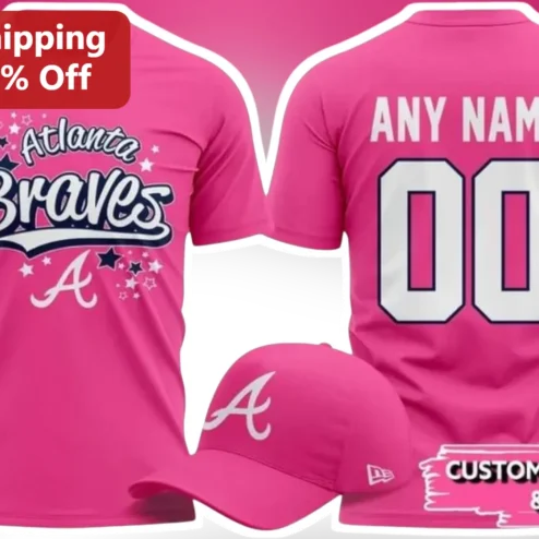 Atlanta Braves Personalized Name Number Graphic Tee for Women Fans