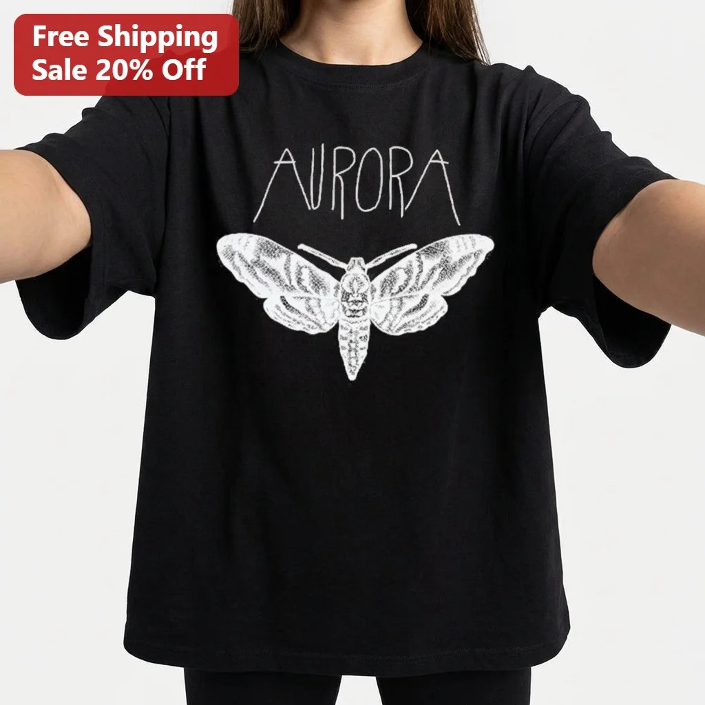 Aurora Moth Graphic Tee Black Minimalist Nature Shirt