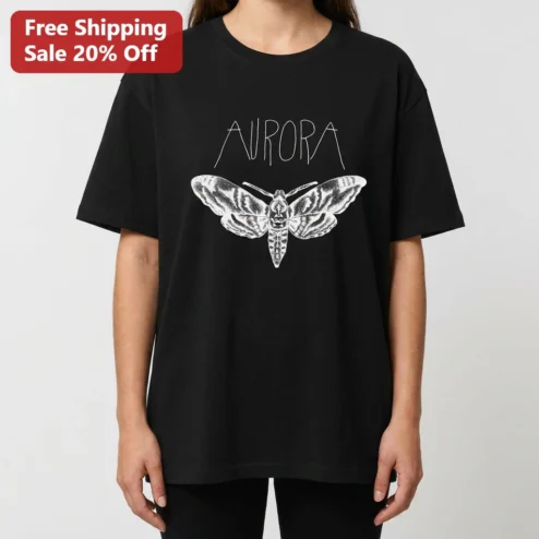 Aurora Moth Graphic Tee Celestial Nature Lover Gift Black Cotton Shirt