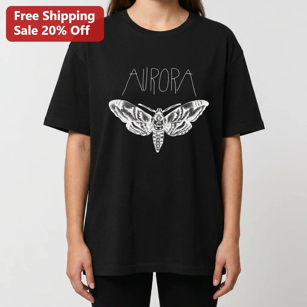 Aurora Moth Graphic Tee Celestial Nature Lover Gift Black Cotton Shirt