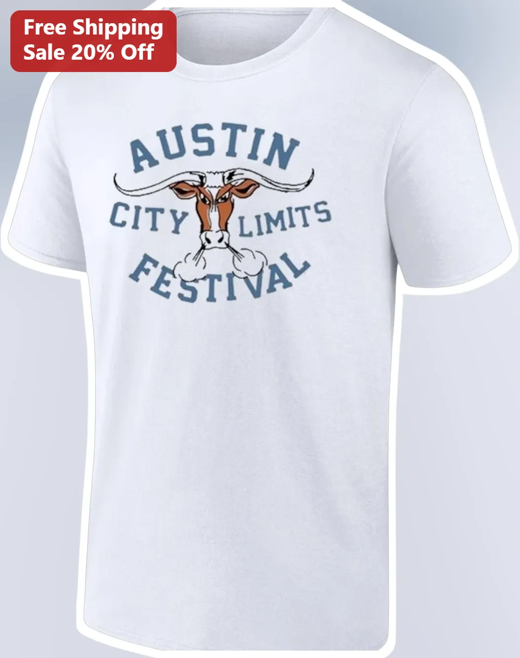 Austin City Limits Festival Tee Vintage Longhorn Cow Graphic Shirt for Music Fans