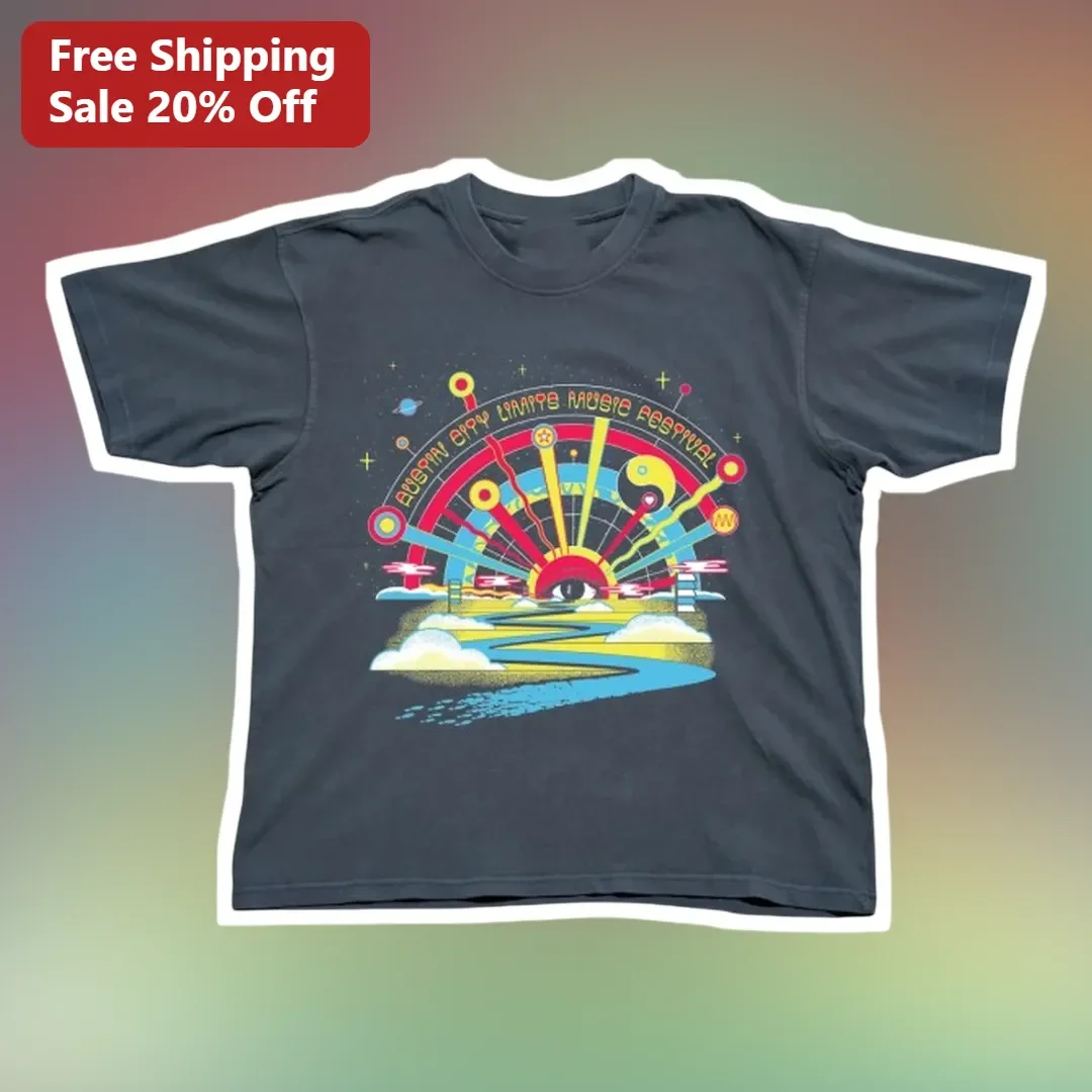 Austin City Limits Music Festival Tee Retro Psychedelic Sunburst Design Vintage Concert Shirt