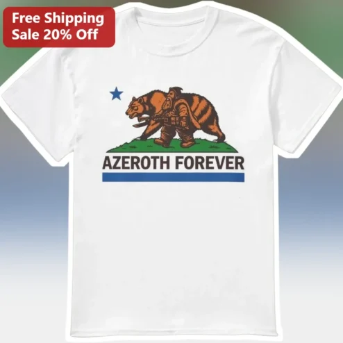 Azeroth Forever Tee World of Warcraft Vintage California Flag Bear Graphic Shirt for Gamers