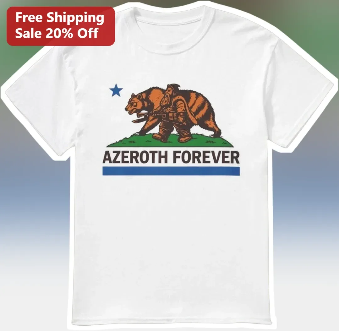 Azeroth Forever Tee World of Warcraft Vintage California Flag Bear Graphic Shirt for Gamers