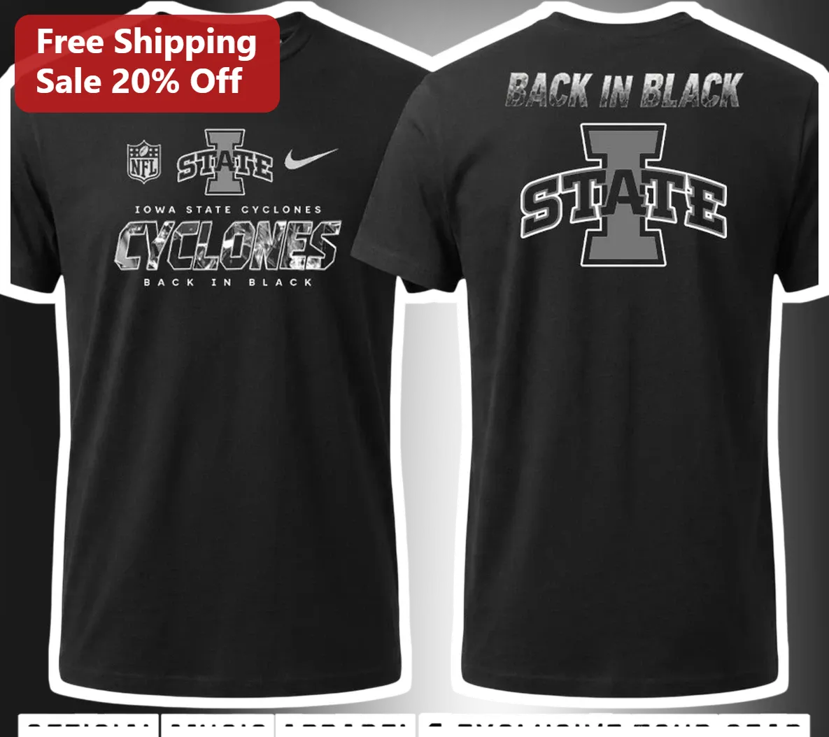 Back In Black Iowa State Cyclones Tee College Football Fan Apparel Gift