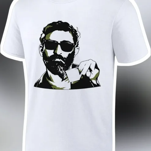 Bad Bunny Graphic Tee Stylized Portrait Sunglasses Coffee Cup Reggaeton Merch