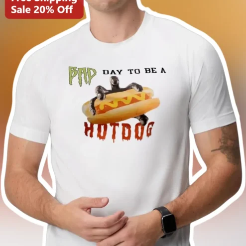 Bad Day To Be A Hotdog Tee Funny Zombie Food Graphic Shirt for Halloween BBQ