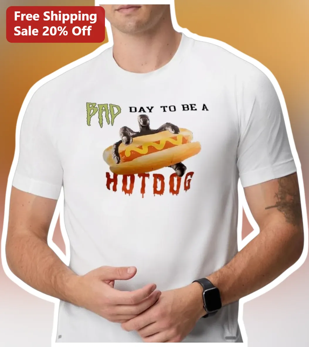 Bad Day To Be A Hotdog Zombie Graphic Tee Funny Halloween Horror Shirt