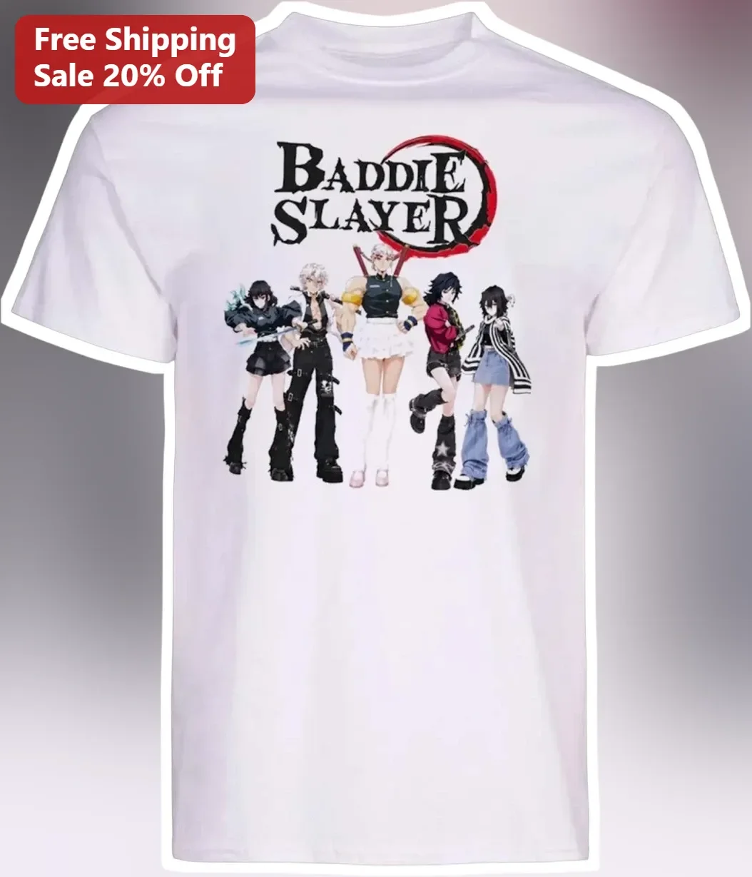 Baddie Slayer Anime Girls Graphic Tee Edgy Y2K Streetwear Shirt for Women Men
