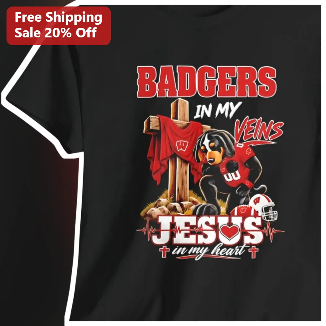 Badgers In My Veins Jesus In My Heart Christian Football Fan Tee