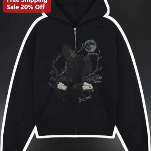 Bald Eagle Moon Hoodie Personalized Custom Name Zip Up Sweatshirt for Men Outdoor Wildlife Art Gift