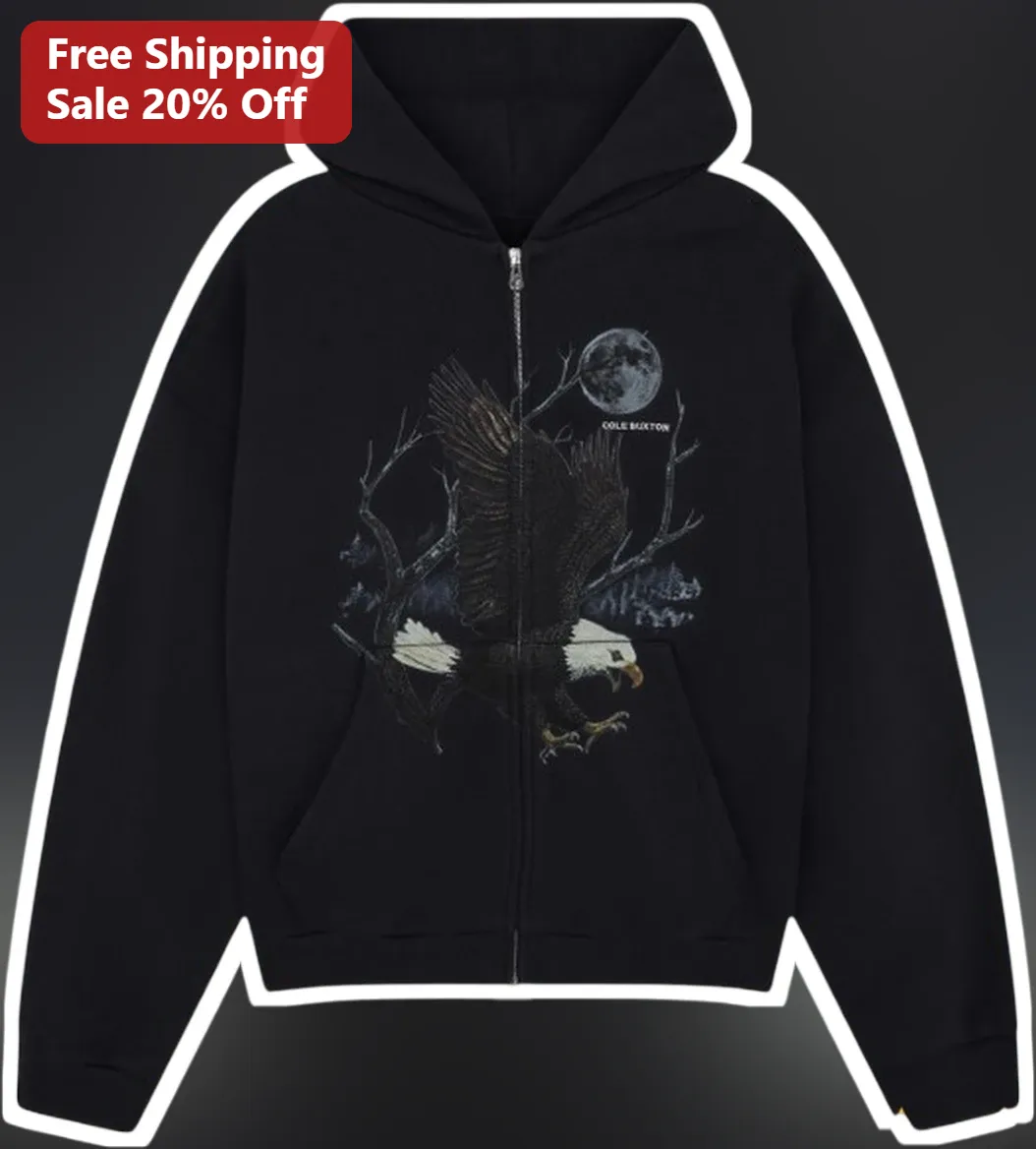 Bald Eagle Moon Hoodie Personalized Custom Name Zip Up Sweatshirt for Men Outdoor Wildlife Art Gift