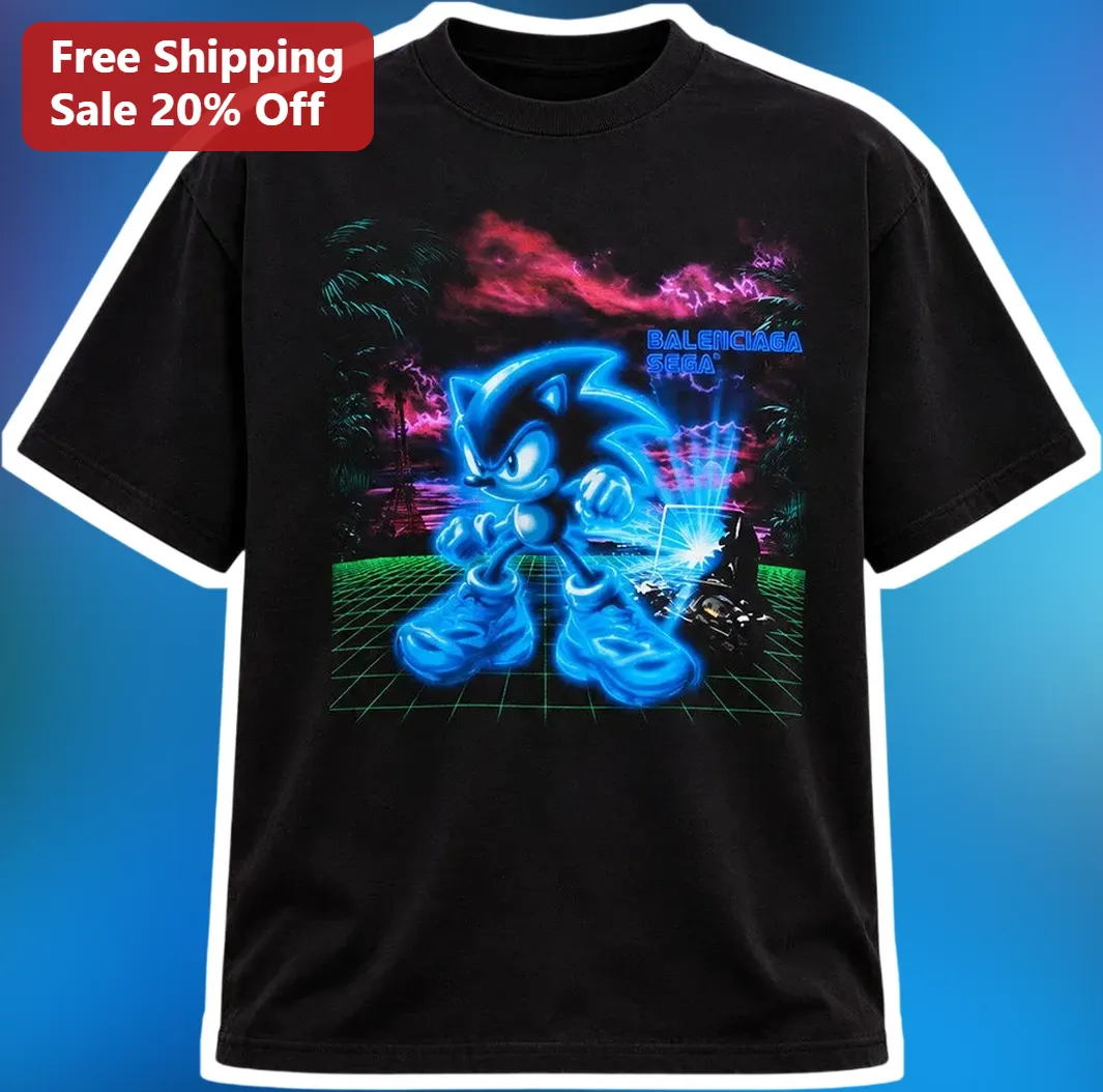 Balenciaga Sega Sonic The Hedgehog Vaporwave Graphic Tee