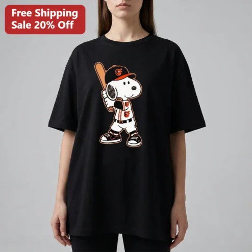 Baltimore Orioles Snoopy Baseball Tee, MLB Cartoon Jersey Graphic Shirt Gift for Fans