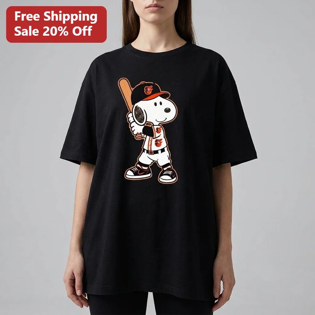 Baltimore Orioles Snoopy Baseball Tee, MLB Cartoon Jersey Graphic Shirt Gift for Fans