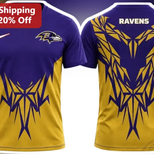 Baltimore Ravens Tee Geometric Tribal Raven Wings Purple Gold NFL Fan Graphic Shirt