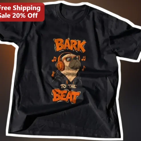 Bark to the Beat Pug Music Lover Graphic Tee