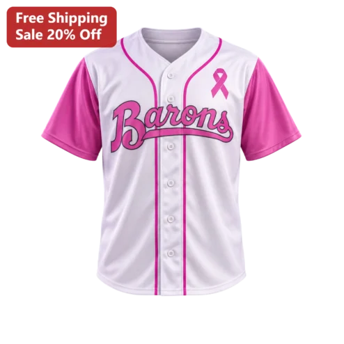 Barons Pink Ribbon Awareness Baseball Jersey Breast Cancer Fundraiser Team Uniform