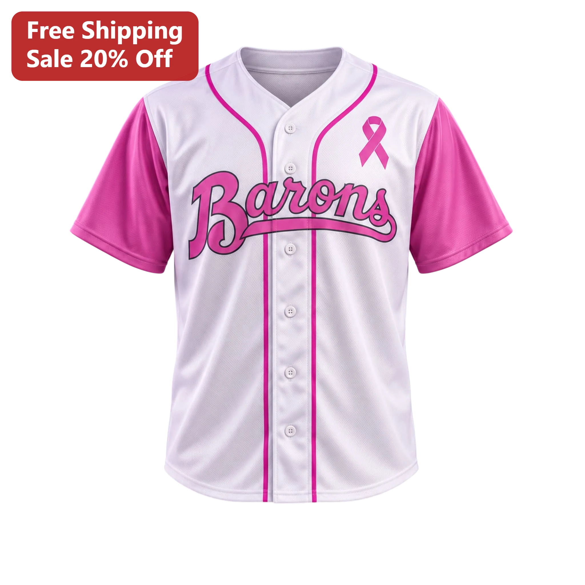Barons Pink Ribbon Awareness Baseball Jersey Breast Cancer Fundraiser Team Uniform