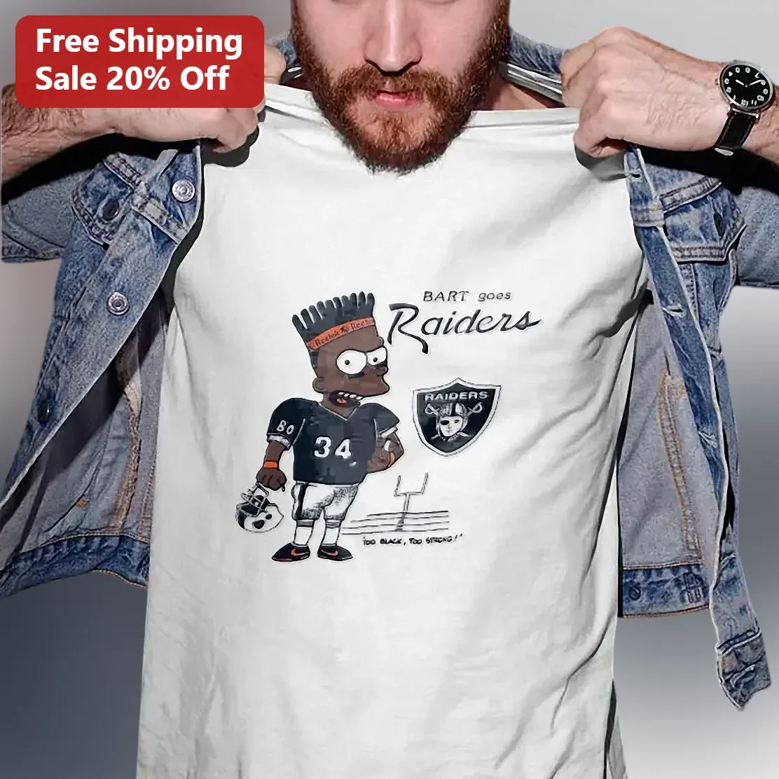 Bart Goes Raiders Too Black Too Strong Vintage Simpsons NFL Graphic Tee