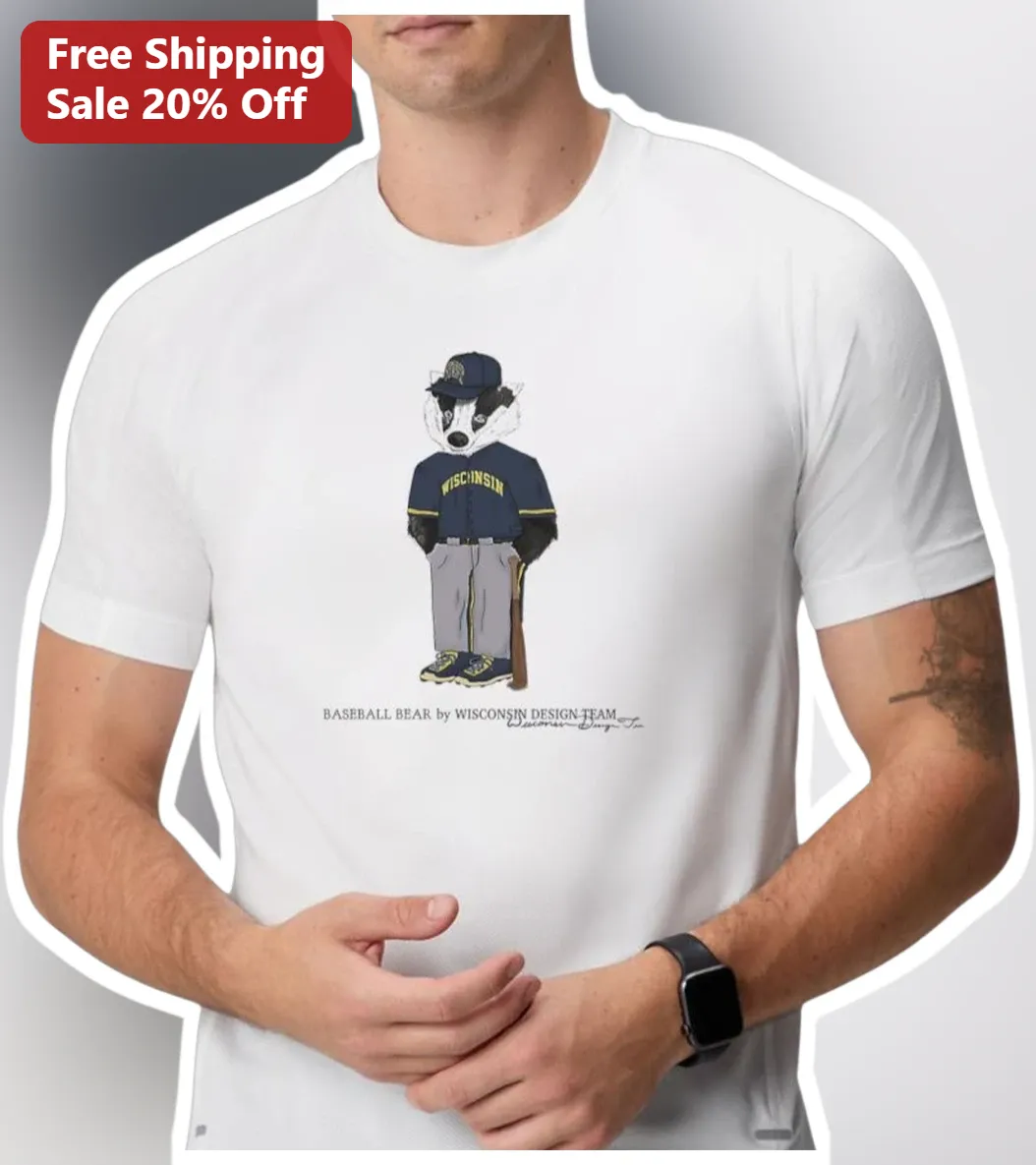 Baseball Bear by Wisconsin Design Team Tee UW Madison Badgers College Baseball Shirt