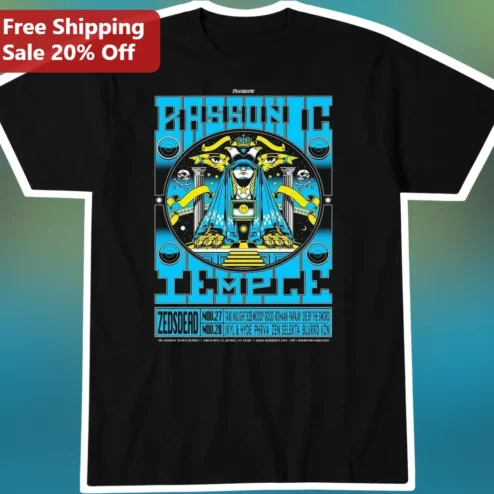 Bassonic Temple Tee Masonic Temple Detroit EDM Festival Graphic T-Shirt for Men Women