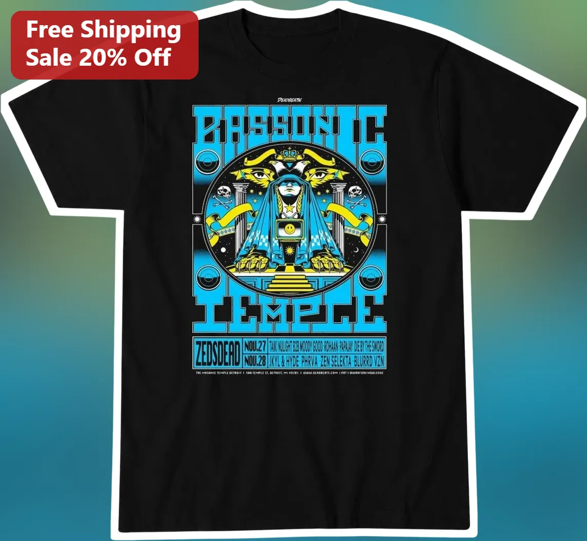 Bassonic Temple Tee Masonic Temple Detroit EDM Festival Graphic T-Shirt for Men Women