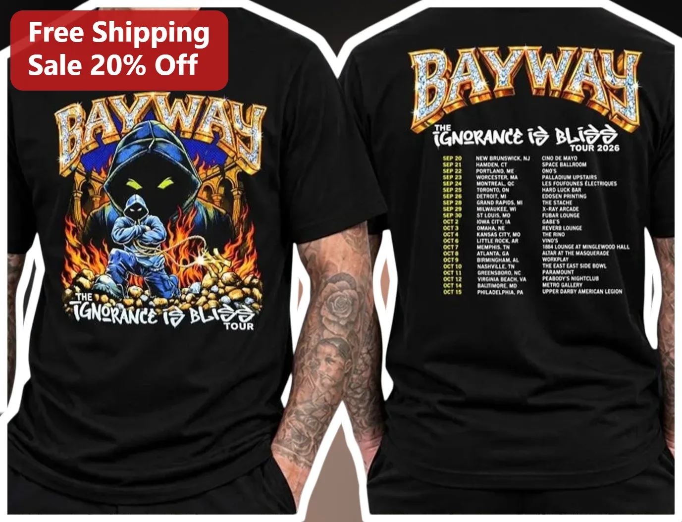 Bayway The Ignorance Is Bliss Tour Graphic Tee Heavy Metal Band Merch