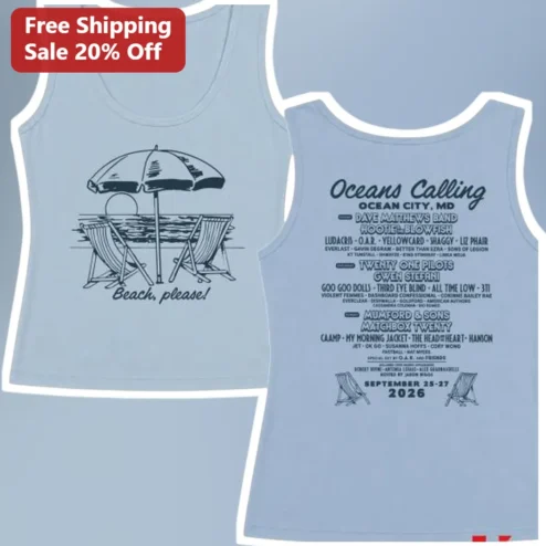 Beach, Please! Oceans Calling Graphic Tank Top Summer Festival Music Merch Gift