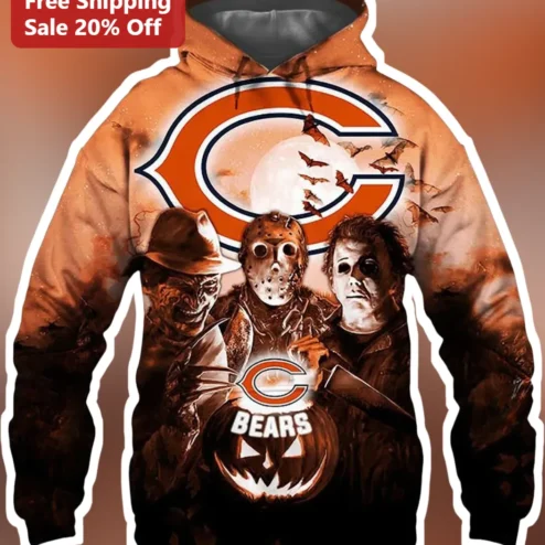 BEARS Halloween Horror Movie Slasher Chicago Bears Pullover Hoodie