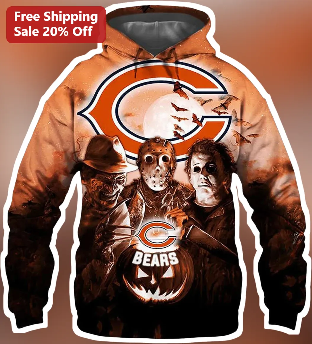 BEARS Halloween Horror Movie Slasher Chicago Bears Pullover Hoodie