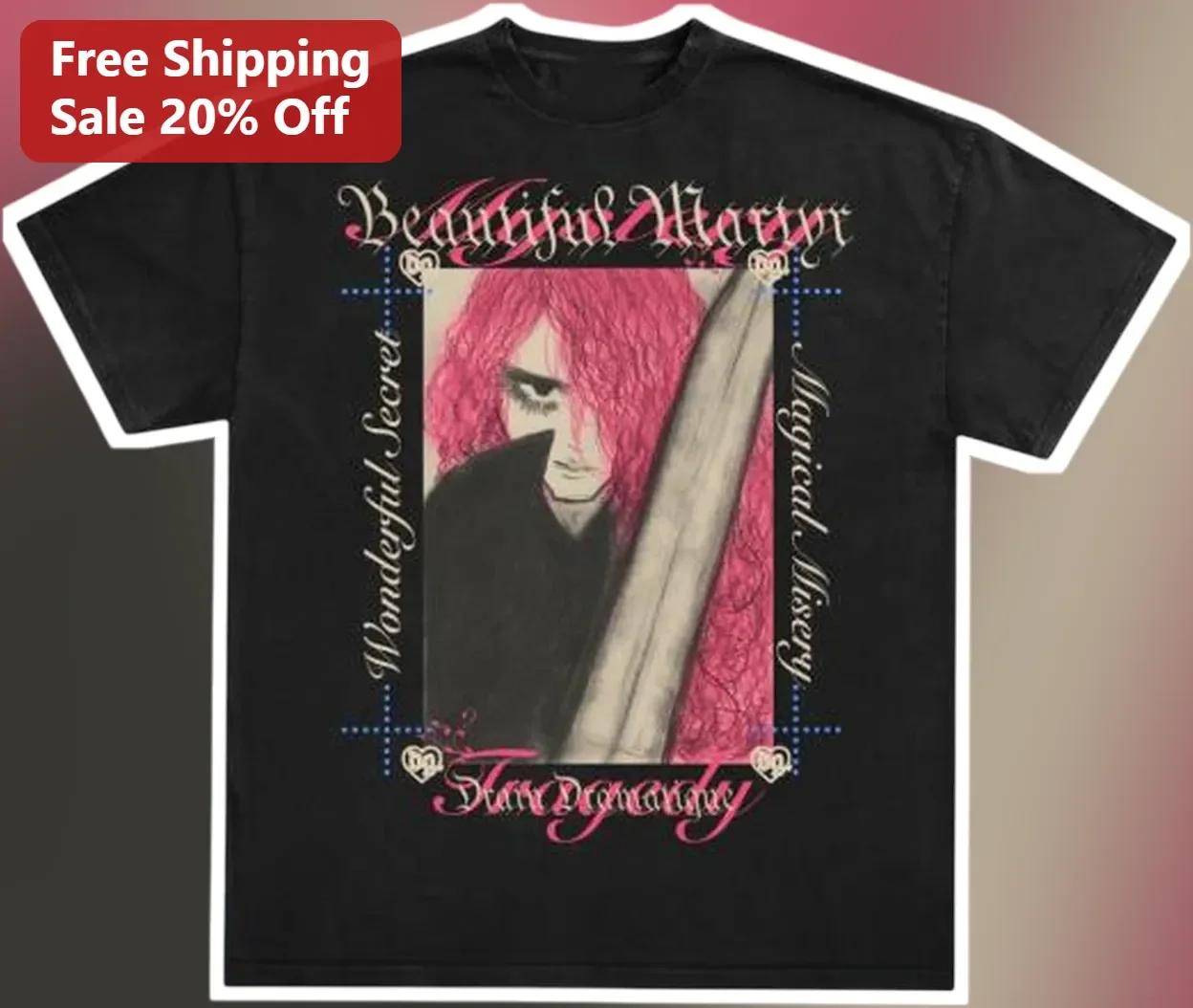 Beautiful Martyr Tragedy Gothic Emo Sword Graphic Tee for Women Men Dark Romance Y2k Grunge Style Shirt
