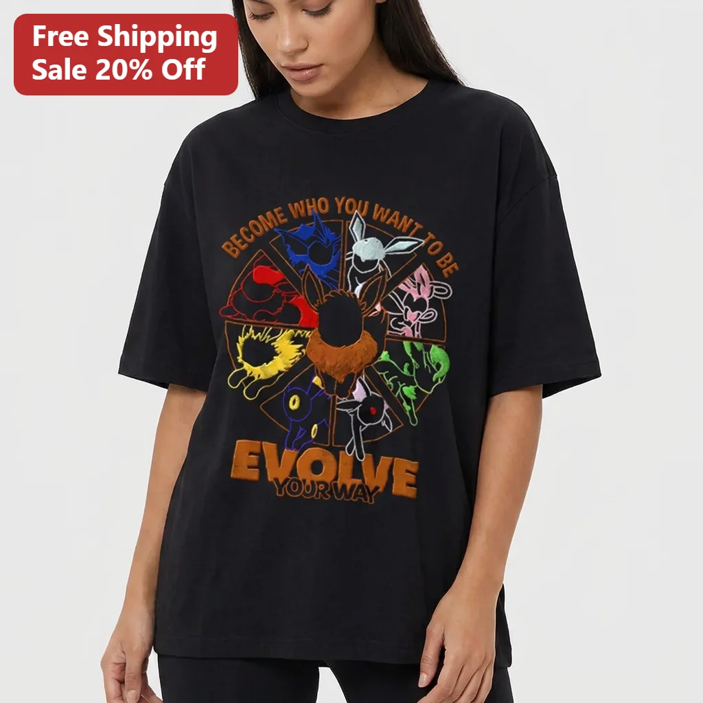 Become Who You Want to Be Evolve Your Way Eevee Evolution Wheel Graphic Tee, Pokemon Fan Gift for Gamers and Anime Lovers