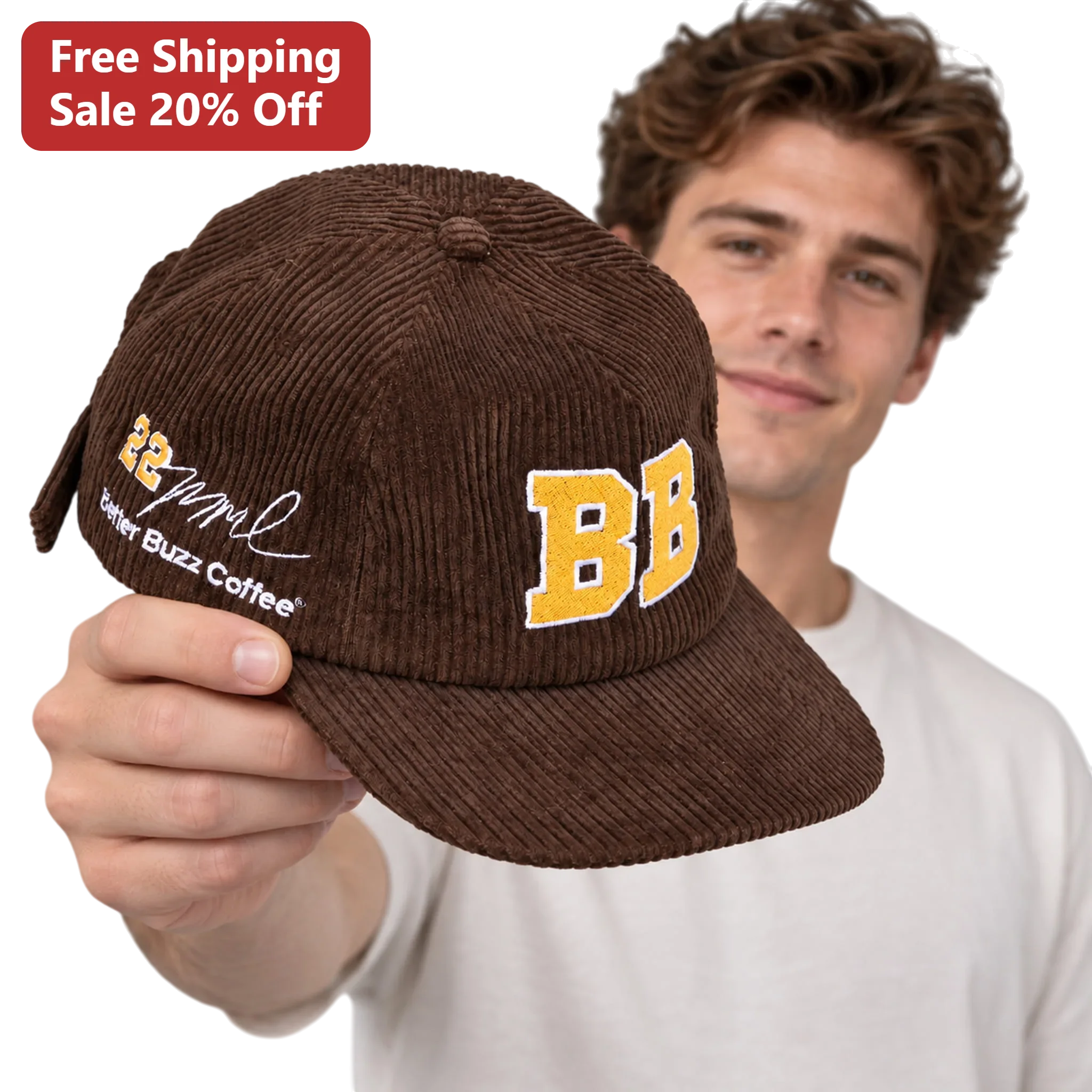 Better Buzz Coffee Cap Personalized Brown Corduroy Snapback Hat with Custom Initials and Class Year