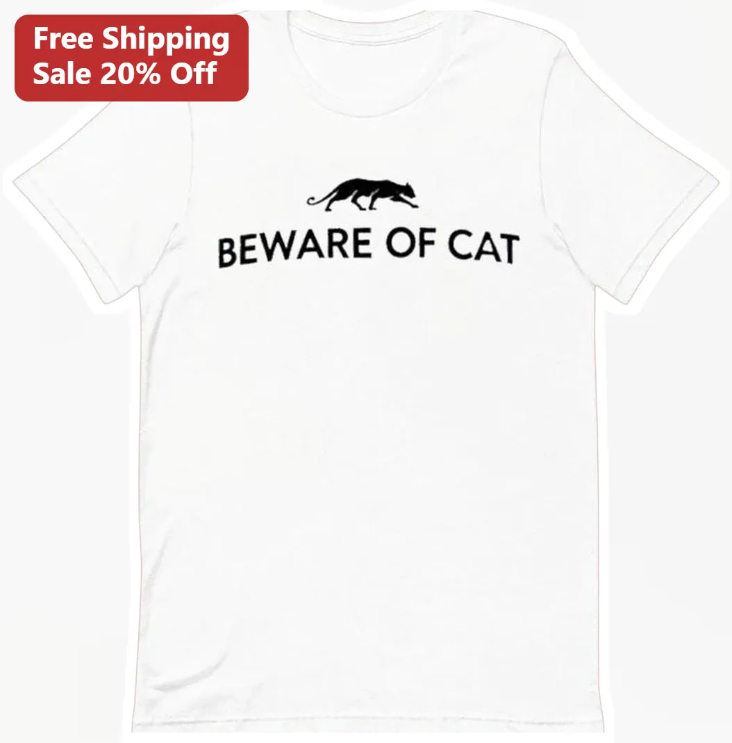 Beware of Cat Tee Funny Black Cat Silhouette Graphic Shirt for Cat Lovers