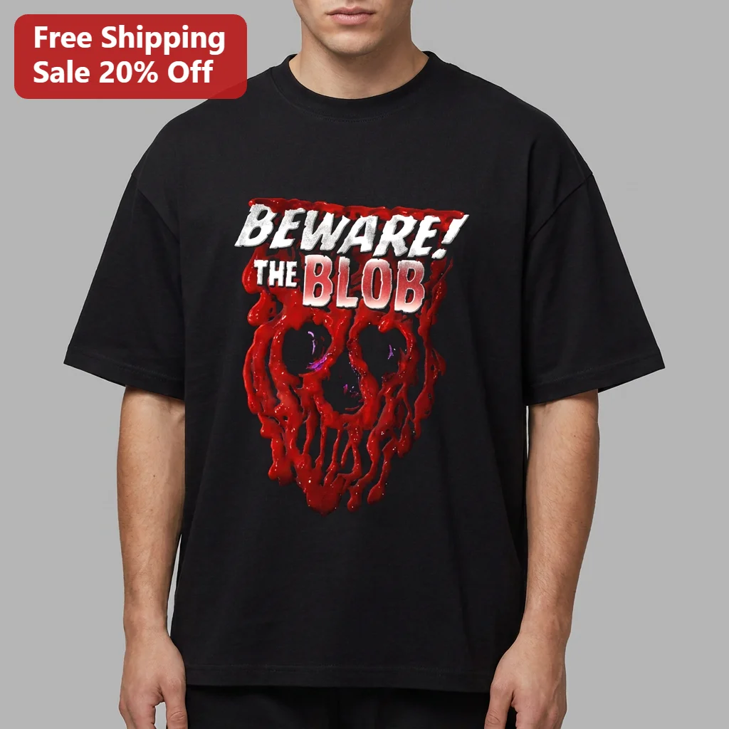 Beware! The Blob Tee Retro Horror Movie Melting Skull Graphic T-Shirt Gift for Horror Movie Fans