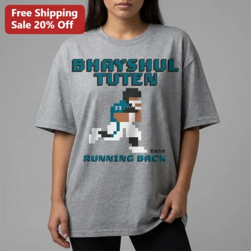 Bhayshul Tuten Running Back Retro 8-Bit Pixel Art Tee for Jacksonville Jaguars Football Fans