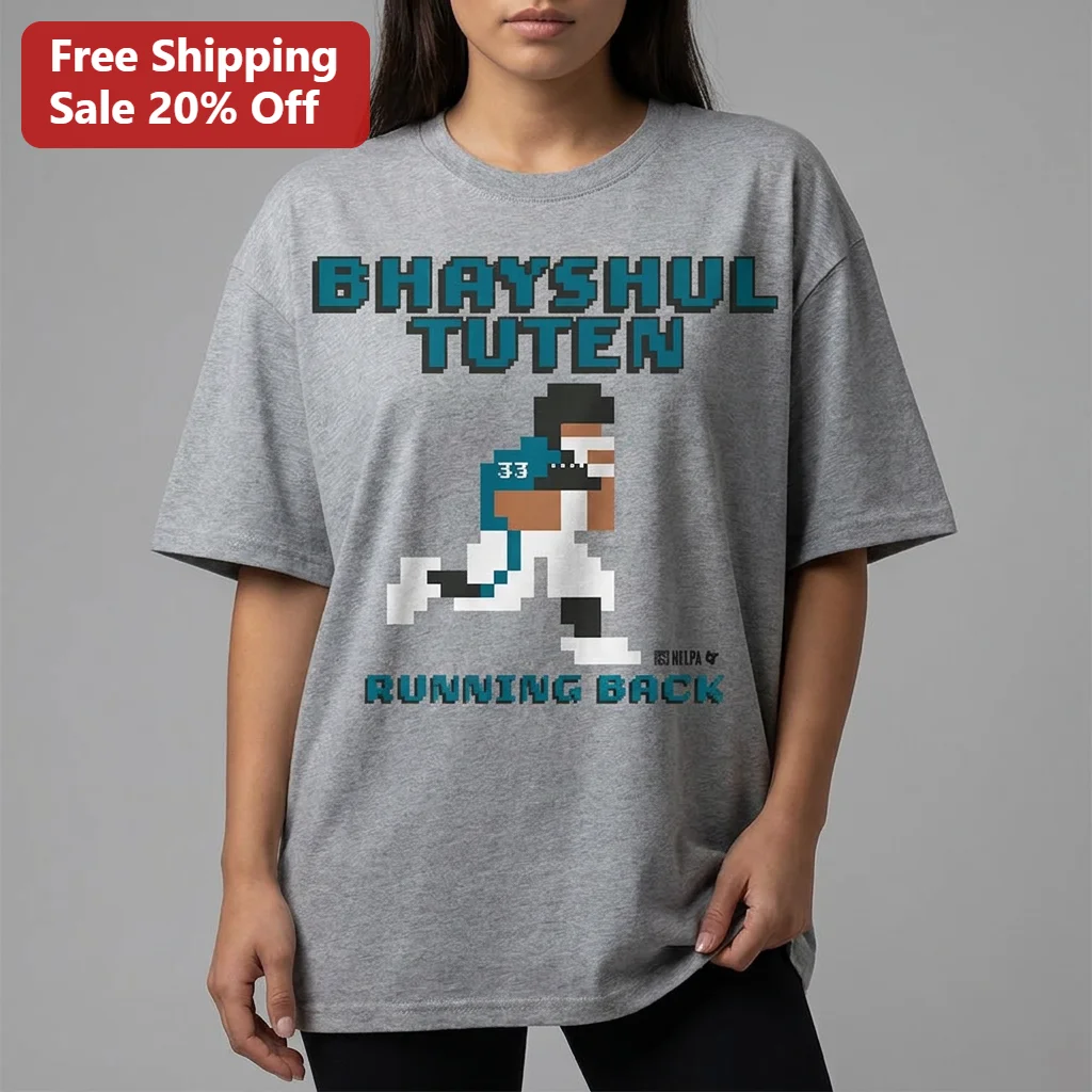 Bhayshul Tuten Running Back Retro 8-Bit Pixel Art Tee for Jacksonville Jaguars Football Fans