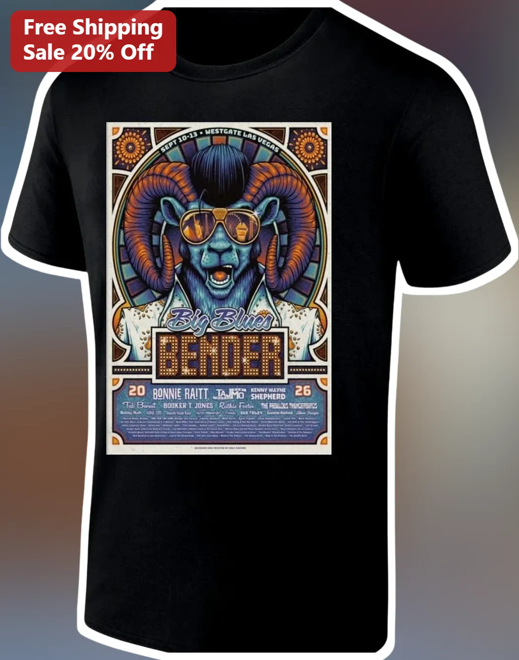 Big Blues Bender Tee Retro Concert Poster Graphic T-Shirt for Men Women