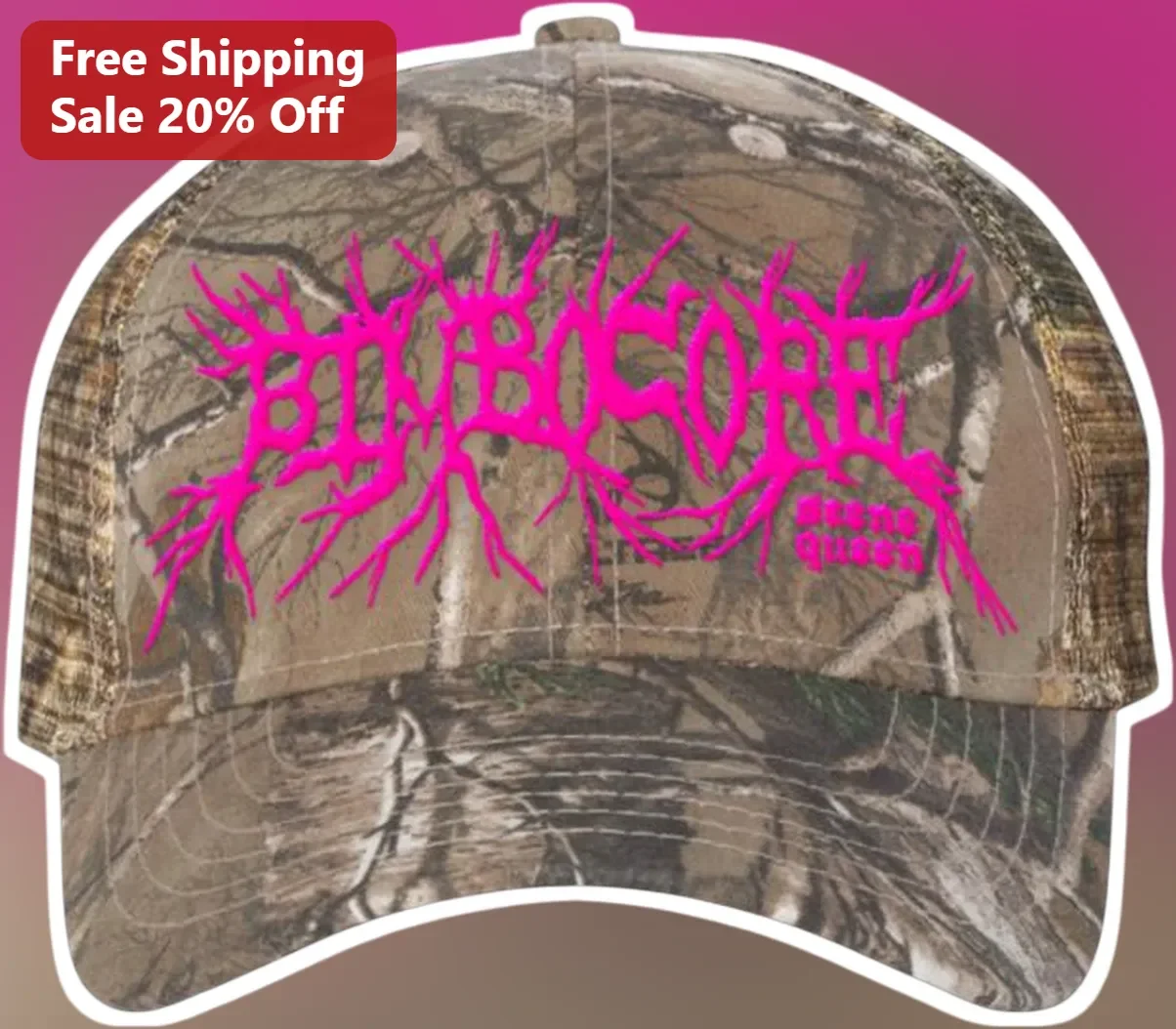 BIG BOI CORE Queen Hat Camo Trucker Cap Neon Pink Embroidery Hip Hop Streetwear Gift