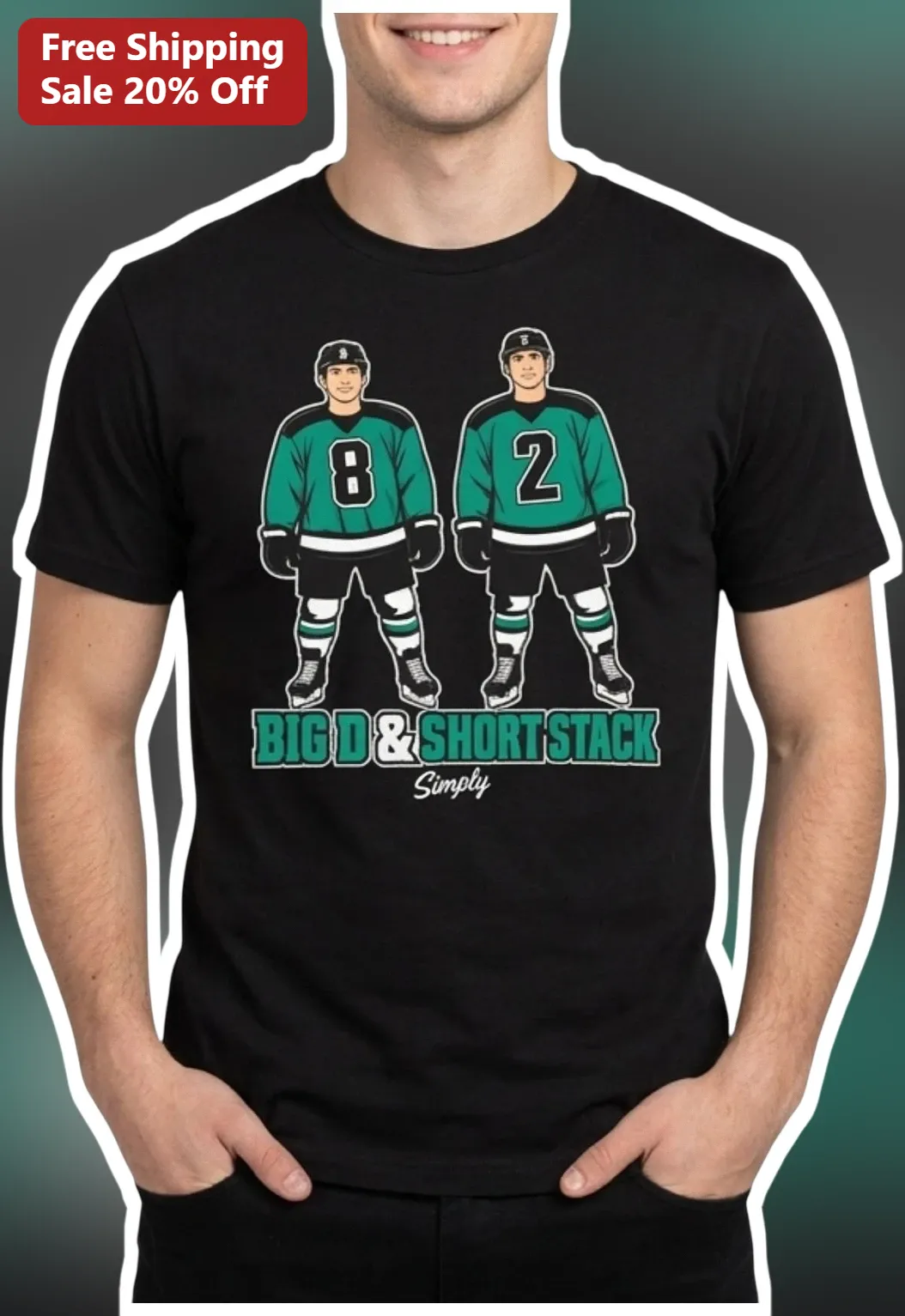 BIG D SHORT STACK Simply Tee Funny Hockey Duo Graphic Shirt for Men