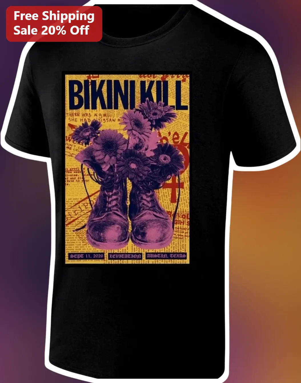 Bikini Kill Vintage Concert Poster Graphic Tee Riot Punk Rock Merch