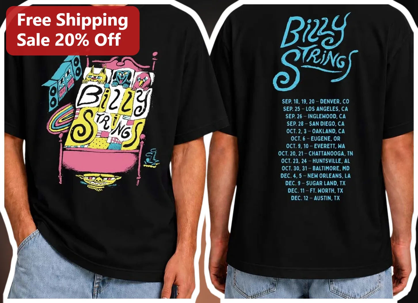 Billy Strings Psychedelic Cat Tour Graphic Tee